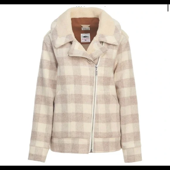 Woolrich Wool Sherpa moto jacket beige plaid - Picture 7 of 7